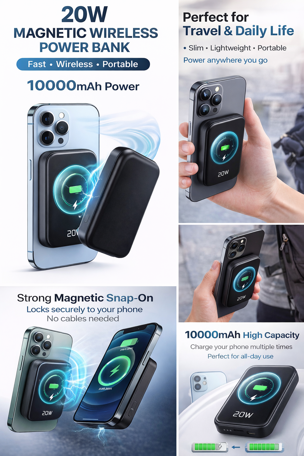Product Title  20W Magnetic Wireless Power Bank – 10000mAh Fast Charging
