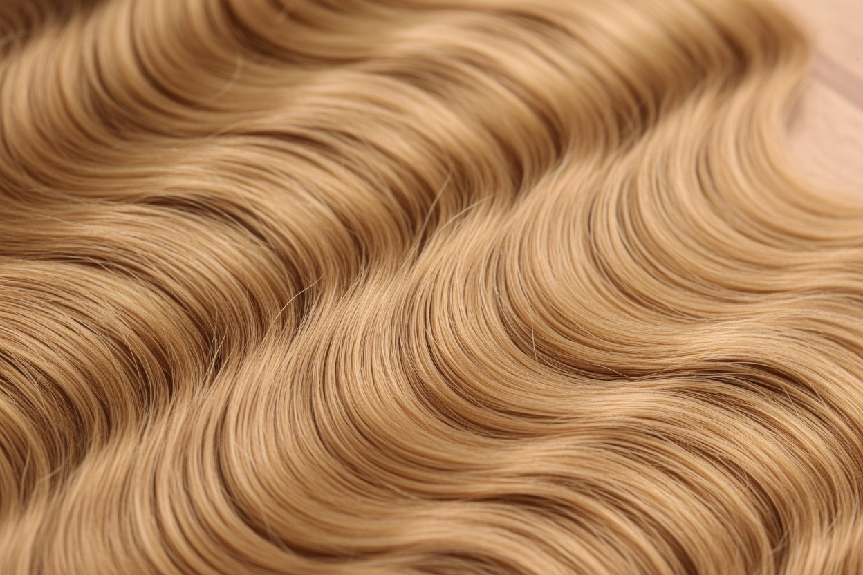 Close-up texture detail of body wave pattern in Honey Blonde 27 color