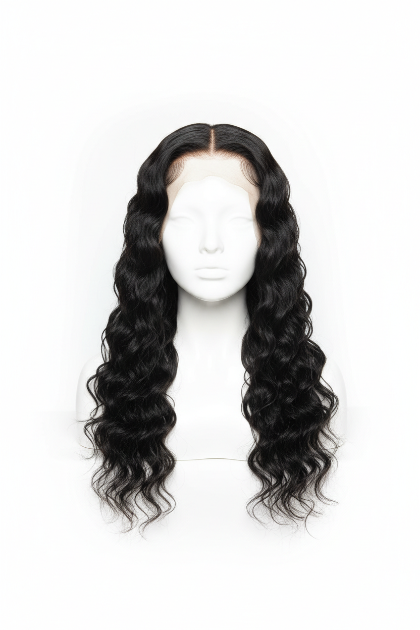 Water wave human hair wig product display