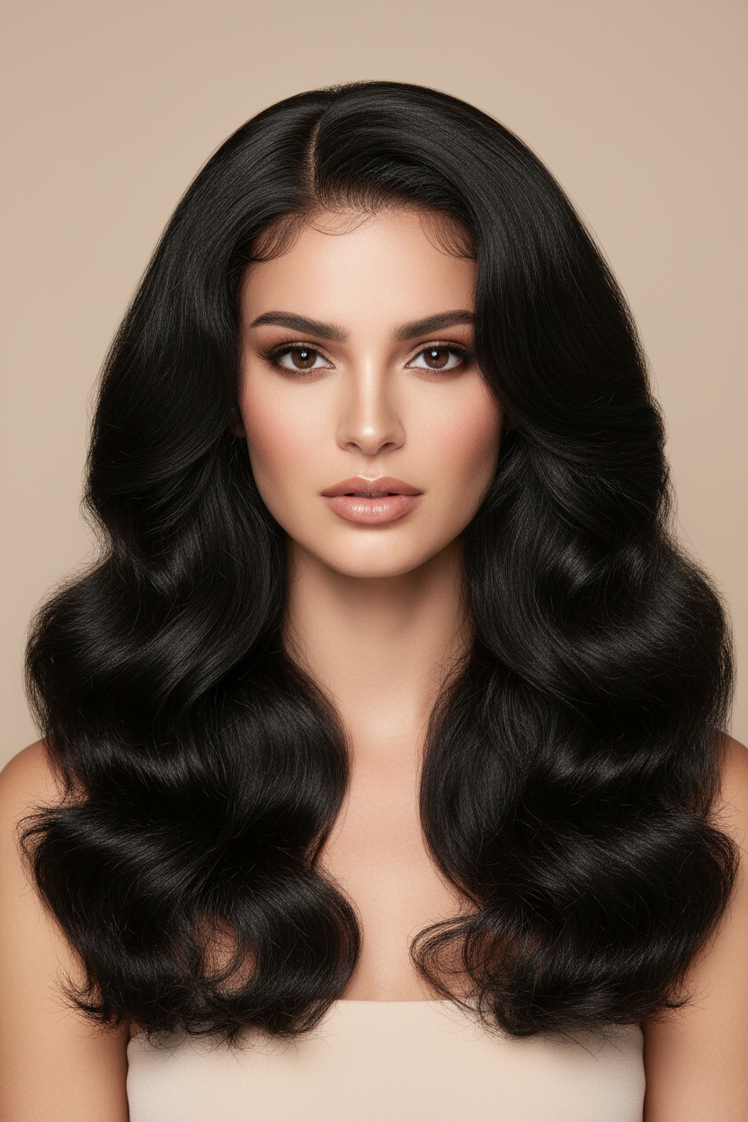 White woman wearing deep wave lace front wig