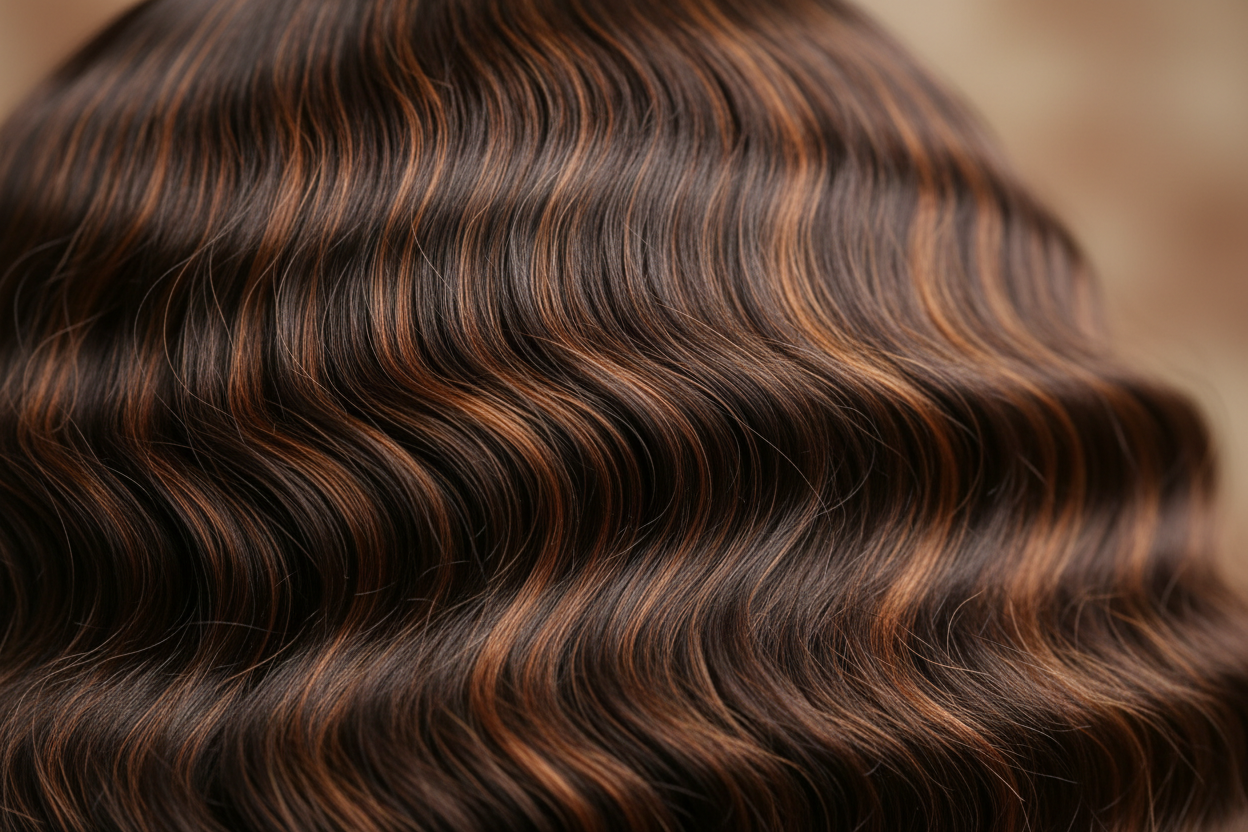 Close-up texture detail of body wave pattern with Brown #4 highlight color