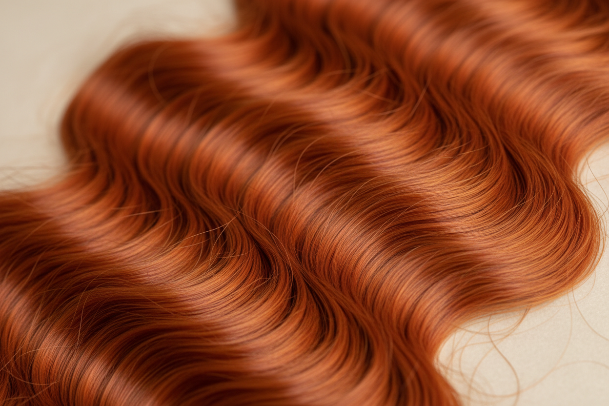 Close-up texture detail of body wave pattern in Copper Orange Ginger 350