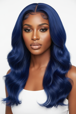 Front view of premium body wave human hair wig in Royal Blue Deep Blue - 13x4 lace front